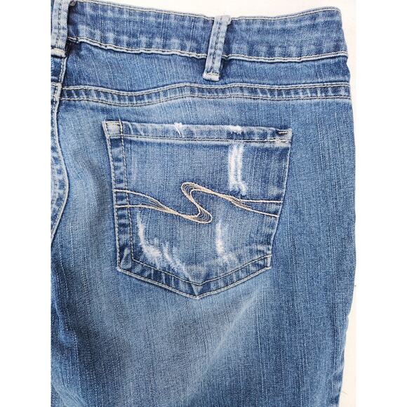 Silver jeans Aiko Women's 34x29 Blue Denim Distressed Holy Bootcut Med-Wash - Picture 7 of 10